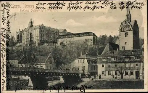 Ak Gera in Thüringen, Reuss, Schloss Osterstein, Kirche, Brücke