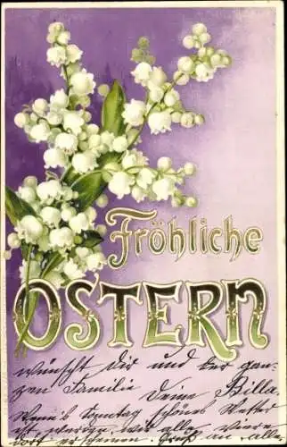 Präge Litho Glückwunsch Ostern, Maiglöckchen