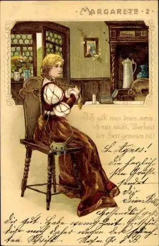 Präge Litho Margarete, Ich gäb' was drum, Frauenportrait, Faust, Goethe