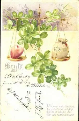 Litho Waage, Glücksklee, Herz, Geldsack