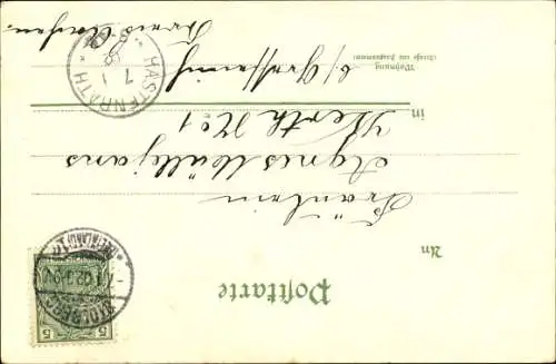 Litho Gemaltes Portrait einer Frau, Hut, Schleife, Blumen