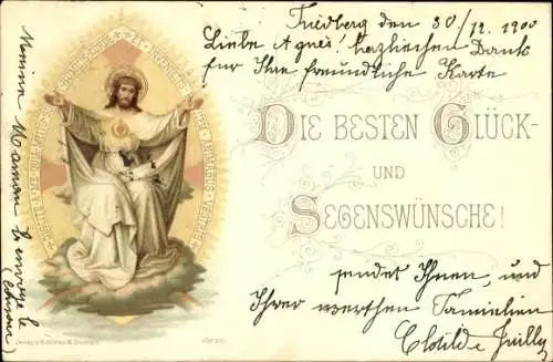 Litho Glückwunsch, Jesus, Segenwünsche, Kitsch