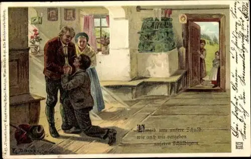 Künstler Litho Döcker, E., Vergib uns unsere Schuld, Vaterunser, Eltern, Sohn