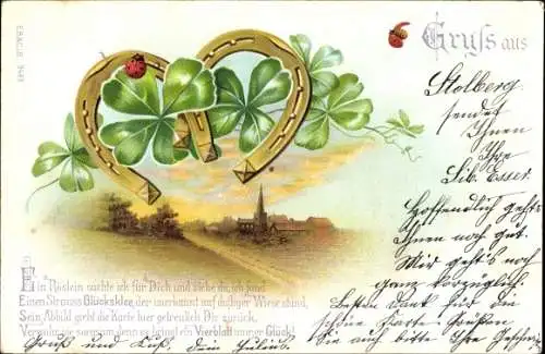 Litho Glücksklee, Hufeisen, Marienkäfer, Kitsch