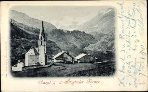Ak Gurgl Tirol, Teilansicht gegen Ötzthaler Ferner, Kirche