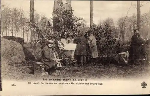 Ak Französische Soldaten, Violoncello, Feldgottesdienst, I WK