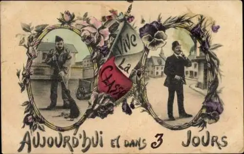 Ak Französischer Soldat die Straße fegend und in Zivil