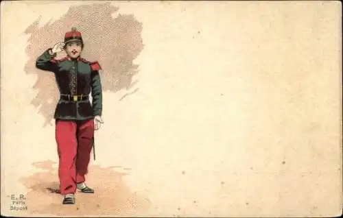 Ak Französischer Soldat in Uniform, salutierend