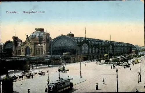 Ak Dresden Altstadt, Hauptbahnhof, Straßenbahn