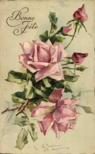 Künstler Litho Klein, Catharina, rosa Rosen und Knospen