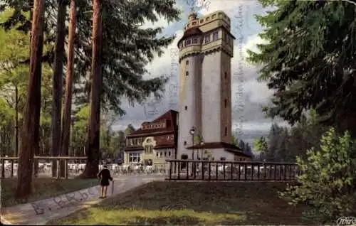 Künstler Ak Baden Baden, Merkurbahn, Restaurant mit Turm