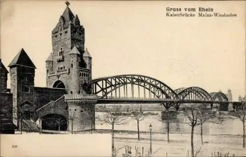 Ak Mainz am Rhein, Wiesbaden, Kaiserbrücke