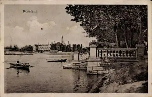 Ak Konstanz am Bodensee, Teilansicht, Boote, Kirchturm