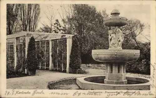 Ak Karlsruhe in Baden, Stadtgarten, Rosengarten, Brunnen