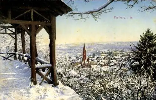 Ak Freiburg im Breisgau, Totalansicht, Winter