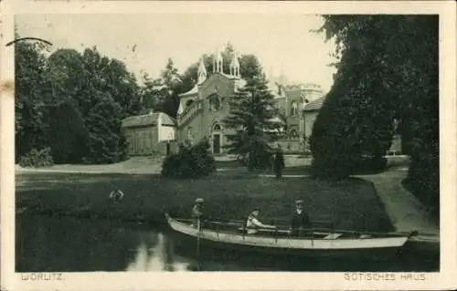 Ak Oranienbaum Wörlitz in Anhalt, Gotisches Haus, Ruderboot