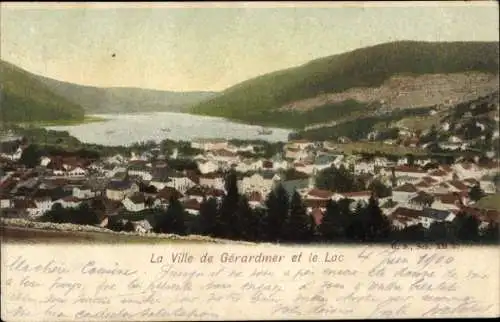 Ak Gérardmer Lorraine Vosges, Gesamtansicht und der See