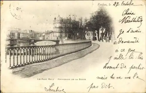 Ak Verdun Meuse, Le Pont Neuf, Promenade de la Digue