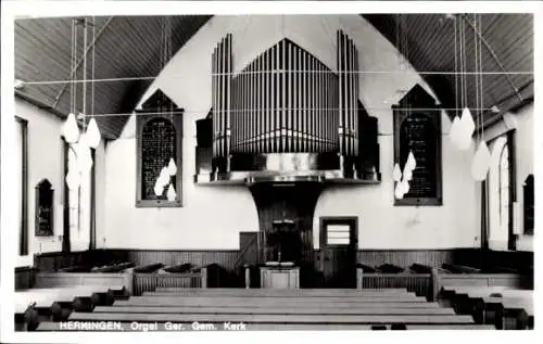 Ak Herkingen Goeree Overflakkee Südholland, Kirche, Innenansicht, Orgel
