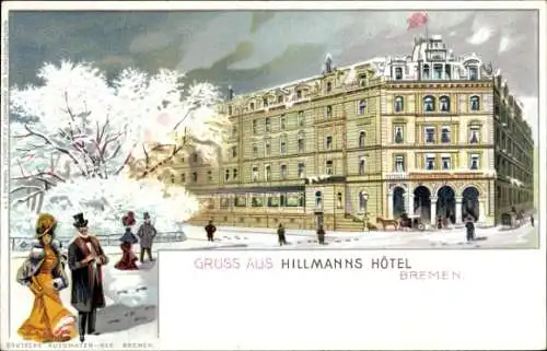 Litho Hansestadt Bremen, Hillmanns Hotel im Winter