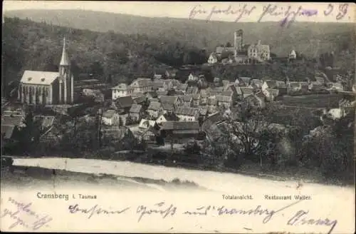 Ak Kransberg Usingen im Taunus Hessen, Totalansicht, Restaurant Walter, Kirche