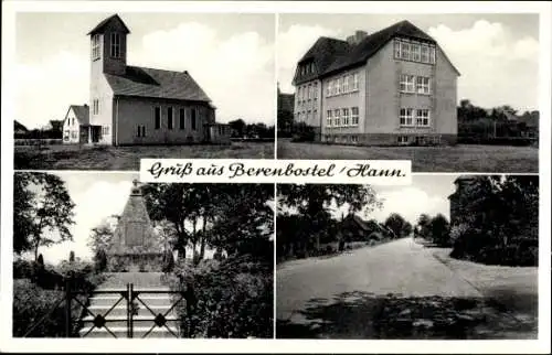 Ak Berenbostel Garbsen Niedersachsen, Teilansichten, Denkmal, Straßenansicht