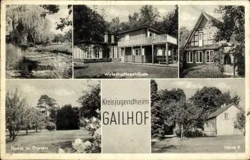 Ak Gailhof Wedemark, Kreisjugendheim, Wirtschaftsgebäude, Teich, Garten