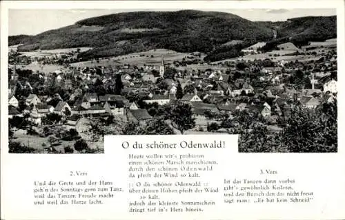 Ak Fürth im Odenwald, Totalansicht, Lied O Du schöner Odenwald!