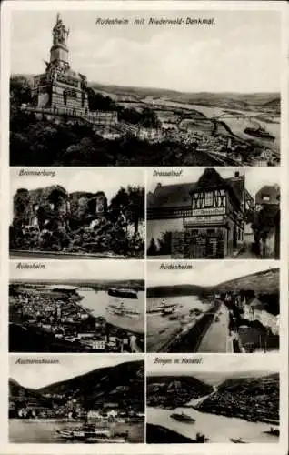 Ak Rüdesheim am Rhein, Niederwald Nationaldenkmal, Drosselhof, Assmannshausen, Brömserburg