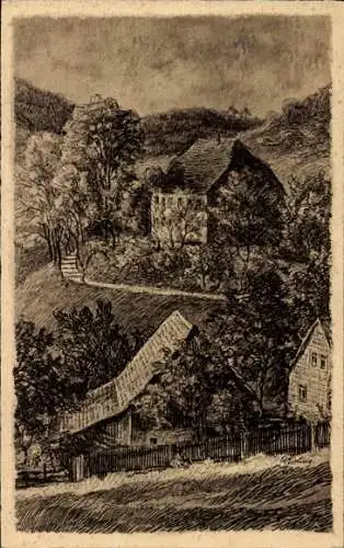 Künstler Ak Gammelsbach Oberzent im Odenwald, Forsthaus Steingrund
