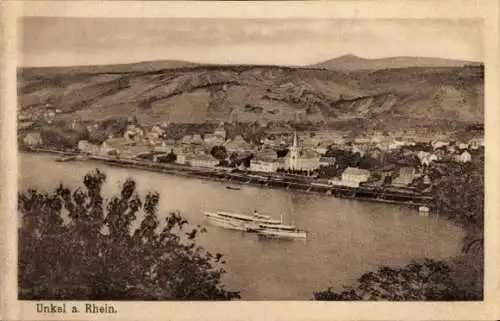 Ak Unkel am Rhein, Totalansicht, Schiff