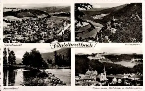 Ak Waldbreitbach an der Wied, Gesamtansicht, Strandbad, Heilstätte, Marienhaus, Antoniushaus