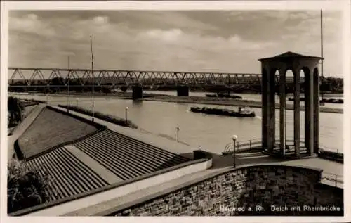 Ak Neuwied am Rhein, Deich, Rheinbrücke