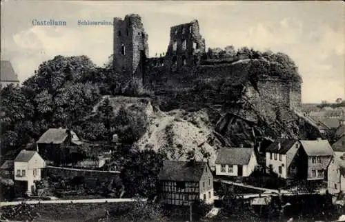 Ak Kastellaun im Hunsrück, Teilansicht, Schlossruine