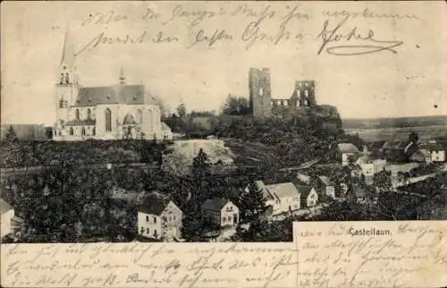 Ak Kastellaun im Hunsrück, Teilansicht, Kirche, Ruine