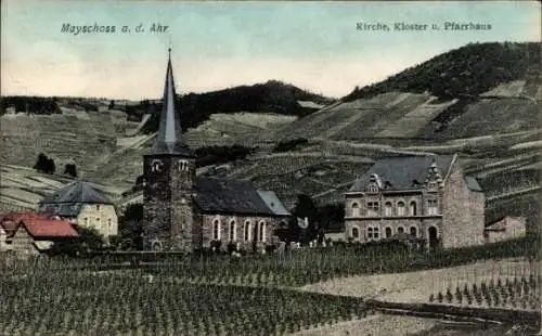 Ak Mayschoß an der Ahr, Kirche, Kloster, Pfarrhaus