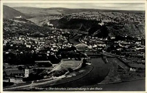 Ak Niederlahnstein Lahnstein am Rhein, Oberlahnstein, Lahnmündung in den Rhein, Panorama