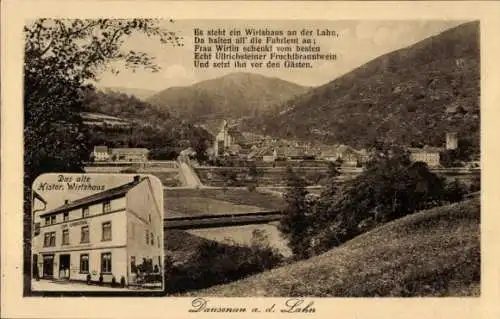 Ak Dausenau an der Lahn, Gedicht, historisches Wirtshaus, Panorama