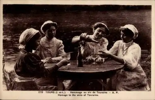 Ak Tours Indre et Loire, Hommage au vin de Touraine