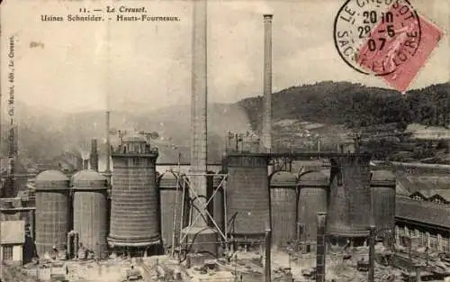 Ak Le Creusot Saône et Loire, Usines Schneider, Hochöfen