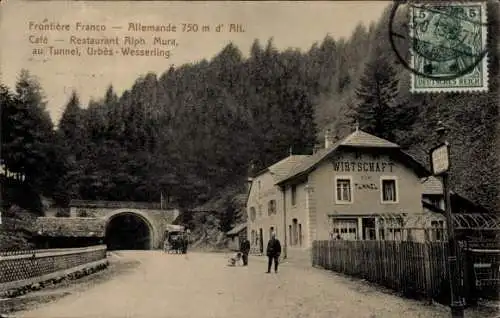 Ak Urbes Wesserling Alsace Haut Rhin, Café Restaurant Alph. Mura am Tunnel