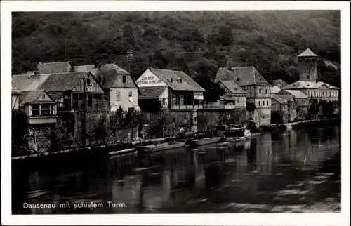 Ak Dausenau an der Lahn, Teilansicht mit schiefem Turm