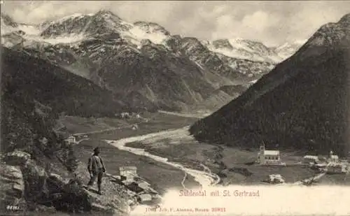 Ak Suldental Val di Solda in Südtirol, St. Gertraud, Panorama