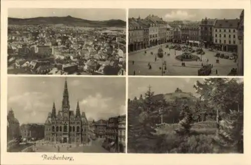 Ak Reichenberg in Böhmen Liberec Tschechien, Kirche, Marktplatz, Burg, Totale