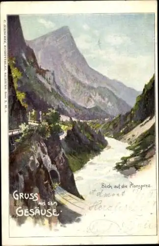 Künstler Litho Admont Gesäuse Steiermark, Blick auf die Planspitze