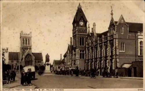 Ak Burton upon Trent Staffordshire England, Rathaus, St. Paul's-Church