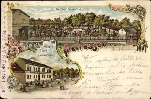 Litho Herressen Apolda in Thüringen, Haupts Gasthof zu Herressen, Gartenrestaurant