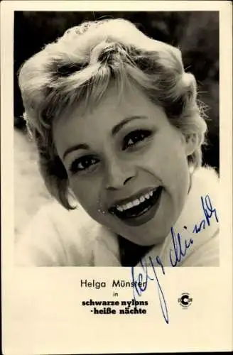 Ak Schauspielerin Helga Münster, Portrait, Autogramm, schwarze Nylons-heiße Nächte