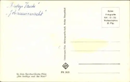 Ak Schauspielerin Hertha Feiler, Portrait, Autogramm, Ufa Film, Die Heilige und ihr Narr