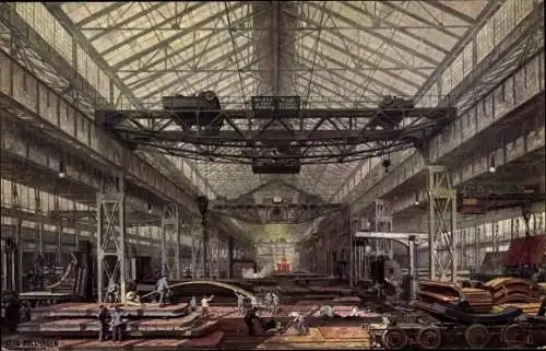 Künstler Ak Bollhagen, Otto, Friedrich Krupp AG, Gussstahlfabrik Essen, Panzerbearbeitungswerkstatt